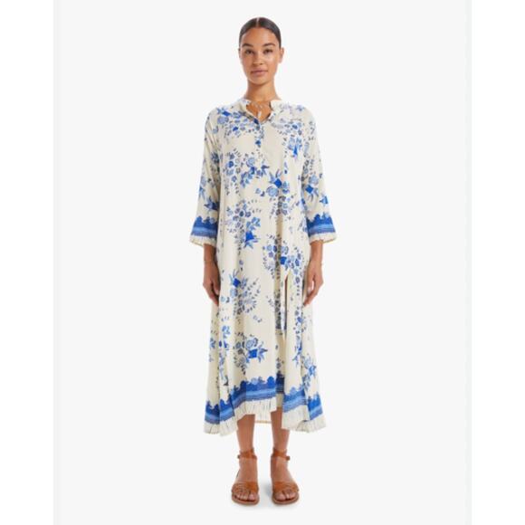 Natalie Martin Isobel Maxi Dress Posey Blue Slits Rayon Small Boho Cream - Picture 1 of 11
